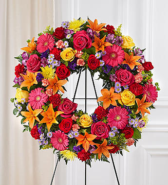 Serene Blessings™ Standing Wreath- Bright funeral spray