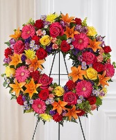 Serene Blessings™ Standing Wreath- Bright sympathy arrangements