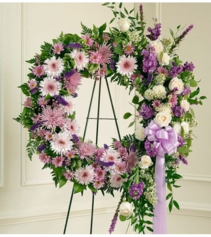 Serene Blessings Standing Wreath - Lavender Sympathy Arrangement