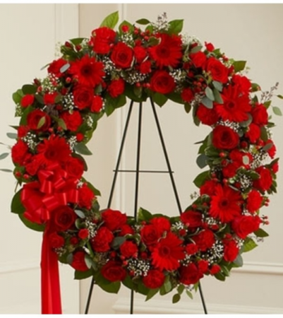 Serene Blessings Standing Wreath - Red Sympathy Arrangement