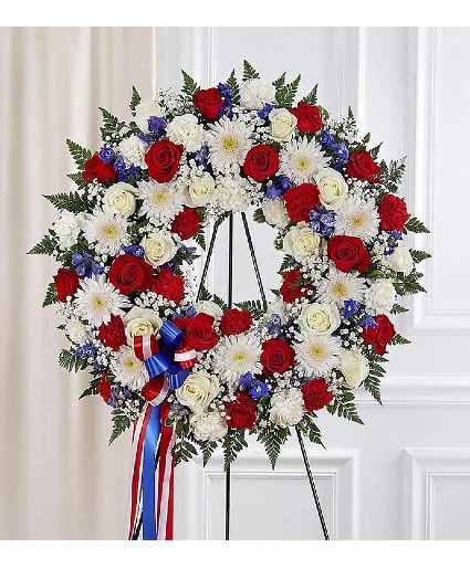 Serene Blessings Standing Wreath- Red, White, Blue Easel Arrangement