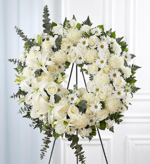 Serene Blessings™ Standing Wreath- White Sympathy Arrangement in Croton On Hudson, NY | Cooke's Little Shoppe Of Flowers Serene Blessings™ Standing Wreath- White Sympathy Arrangement in Croton On Hudson, NY | Cooke's Little Shoppe Of Flowers