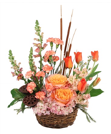 Serene Sunset Basket Arrangement in San Francisco, CA | Yoko's Designs In Flowers and Plantings