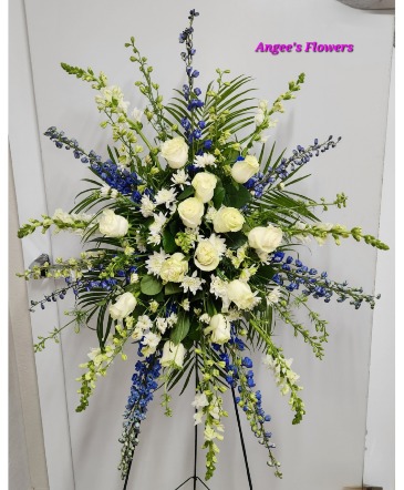 Serenity in Blue Funeral Spray in Carlsbad, NM | Angee's Flowers
