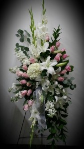 Serenity standing spray  in Windsor, ON | K. MICHAEL'S FLOWERS & GIFTS