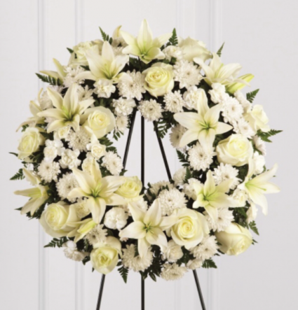 Serenity white wreath  Funeral Standing Spray 