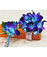 Set Corsage and Boutonniere Blue orchid  