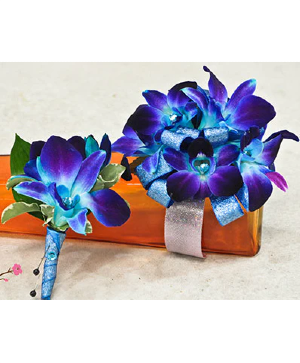 Set Corsage and Boutonniere Blue orchid  