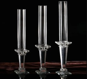 Set of 3 Crystal tall stands with Tapered candles  