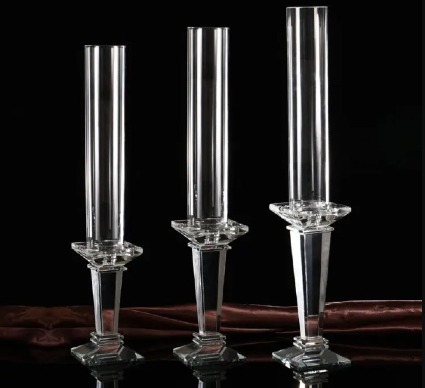 Set of 3 Crystal tall stands with Tapered candles  