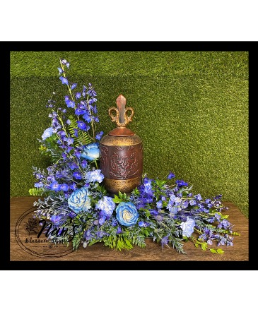 Shades of Blue Urn Arrangement  *** URN NOT INCLUDED *** in Bryan, TX | NAN'S BLOSSOM SHOP