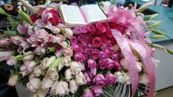 Shades of Pink with Bible Casket Cover