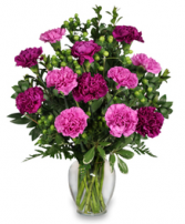 Purple and Lavender Carnations Vase Arrangement
