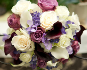 Shades Purple & Magenta Hand Tied Bridal Bouquet in Canon City, CO | TOUCH OF LOVE FLORIST AND WEDDINGS