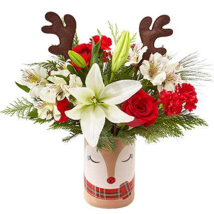 SHINE BRIGHT BOUQUET REINDEER VASE ARRANGEMENT