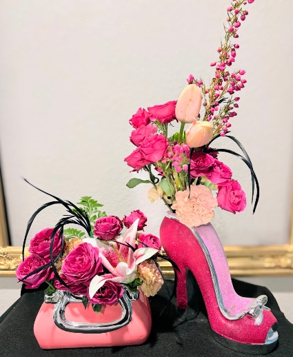 SHOE PURSE COMBO FLOWER ARRANGEMENTS