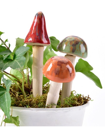 Short Ceramic Toadstool Plant Stakes Gift