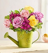Shower of Roses in Green Floral Watering Can
