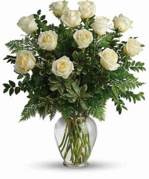 Signature classic white roses  vase arrangement