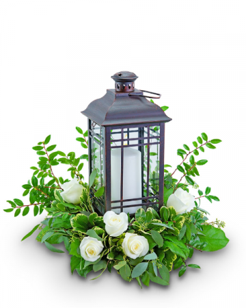 Signature Rustic Rose Lantern Flower Arrangement