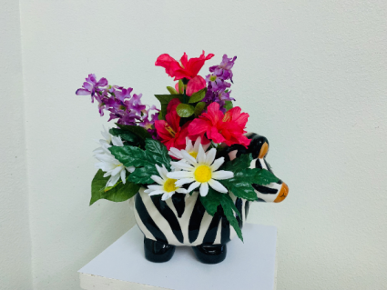 Silk Arrangement in a ceramic zebra Silk Arrangement