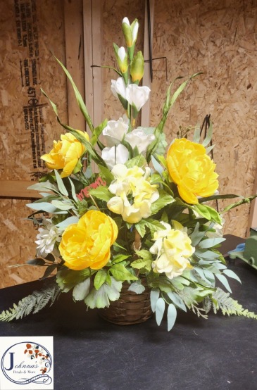 Silk Basket of creams and yellows  in Broken Bow, OK | Johnna's Petals & More LLC