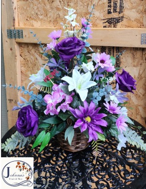 Silk basket of mixed purples  