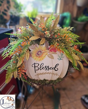 Silk Blessed Pumpkin Grapevine Wreath 