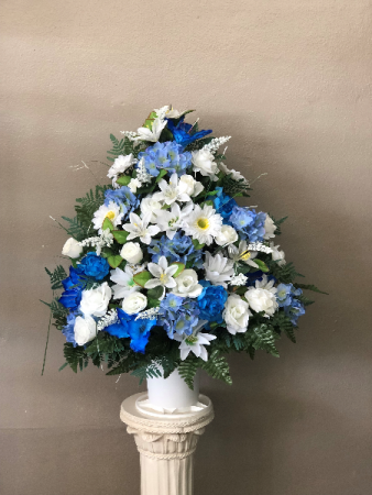 silk flowers in blue