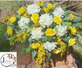 Silk Casket Spray Cream and Yellow themed