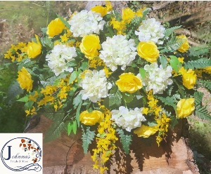 Silk Casket Spray Cream and Yellow themed