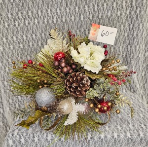 Silk Christmas Arrangement in Metal Tray 