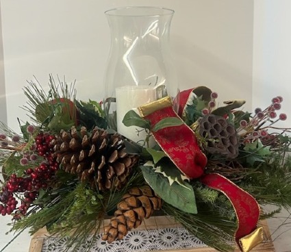 SILK CHRISTMAS LANTERN  WITH  CANDLE CENTERPIECE