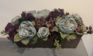 (silk) copper metal eggplant and grey  Silk flower arrangement (ARTIFICIAL)