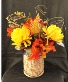 Silk Fall Bouquet Silk Flowers in Handle Basket Covered Vase