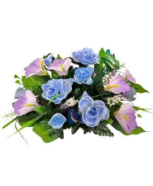 Silk Floral Blue & Purple Graveside Arrangement 