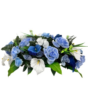 Silk Floral Blue & White Headstone Saddle One of a Kind