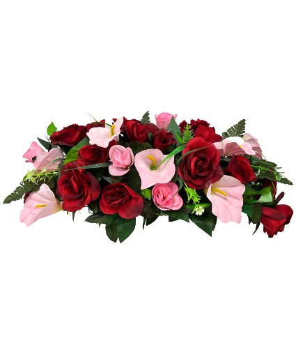 Silk Floral Red & Pink Headstone Saddle One of a Kind