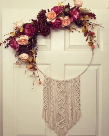 Silk Florals and Macrame Gold Hoop Wreath