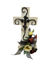 Silk Flower Arrangement on Metal Work Cross 