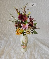 Silk Flowers in Small Painted Vase 