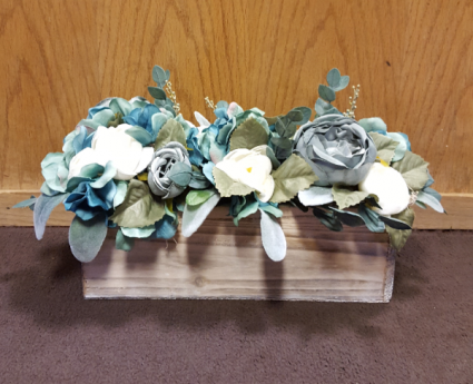 Silk flowers in wooden box Silk Arrangement