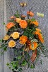 Silk Orange and Peach Flowers w/ Pea Pods in Urn 