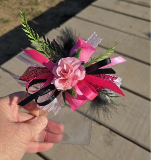 Silk Pink and Black Pocket Boutonniere 