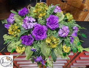 Silk Purple and Green Mix  Casket Spray