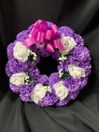 Purple and White Silk Sympathy Wreath in Red Lake, ON | FOREVER GREEN GIFT BOUTIQUE