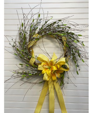 Silk Pussy Willow and Lily Wreath Local Delivery Only