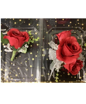 Silk Red Rose Corsage & Boutonnière Combo Silk Corsage & Boutonniere