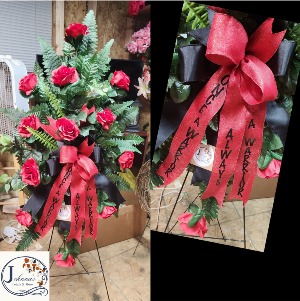 Silk Red Rose Funeral Spray 