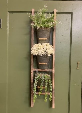 (SILK) Rustic Ladder Silk flower arrangement wall hanging